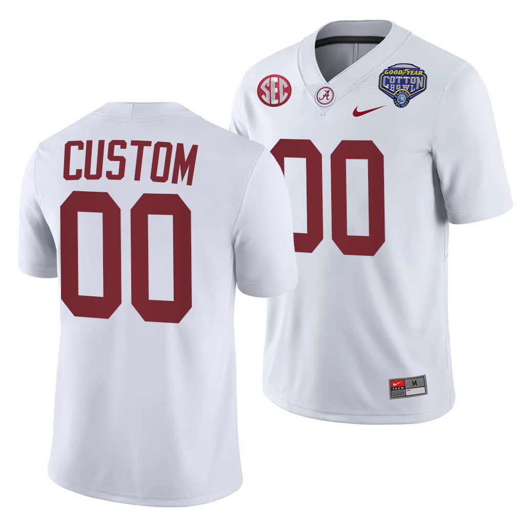 Men's Alabama Crimson Tide Custom #00 White 2021 Cotton Bowl Playoff NCAA College Football Jersey